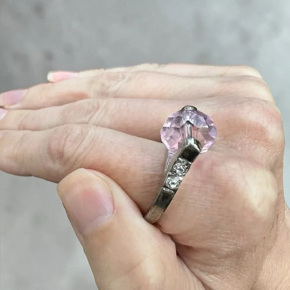 Spinner Cocktail Ring Pink Glass Faceted Gem Silver Tone Spinning Fidget Sz 8.5